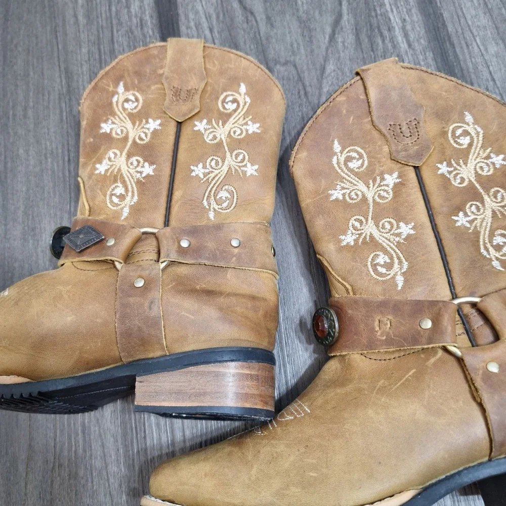 Parmeuna Boots Kids Tan Leather Western Cowboy Boots Size 3.5Y Or 20.5 Mexico